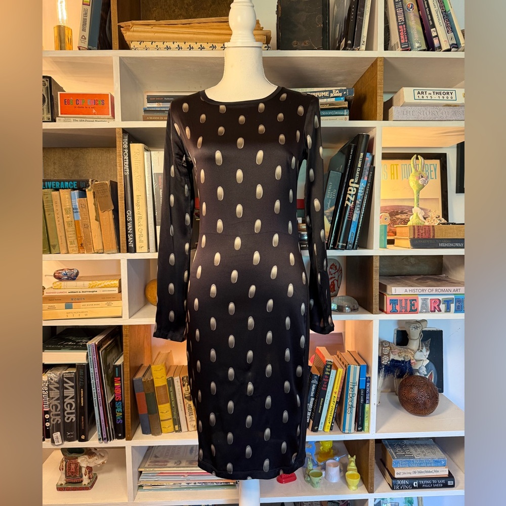 SAMANTHA SUNG Black Long-Sleeve Polka Dot Sheath Dress